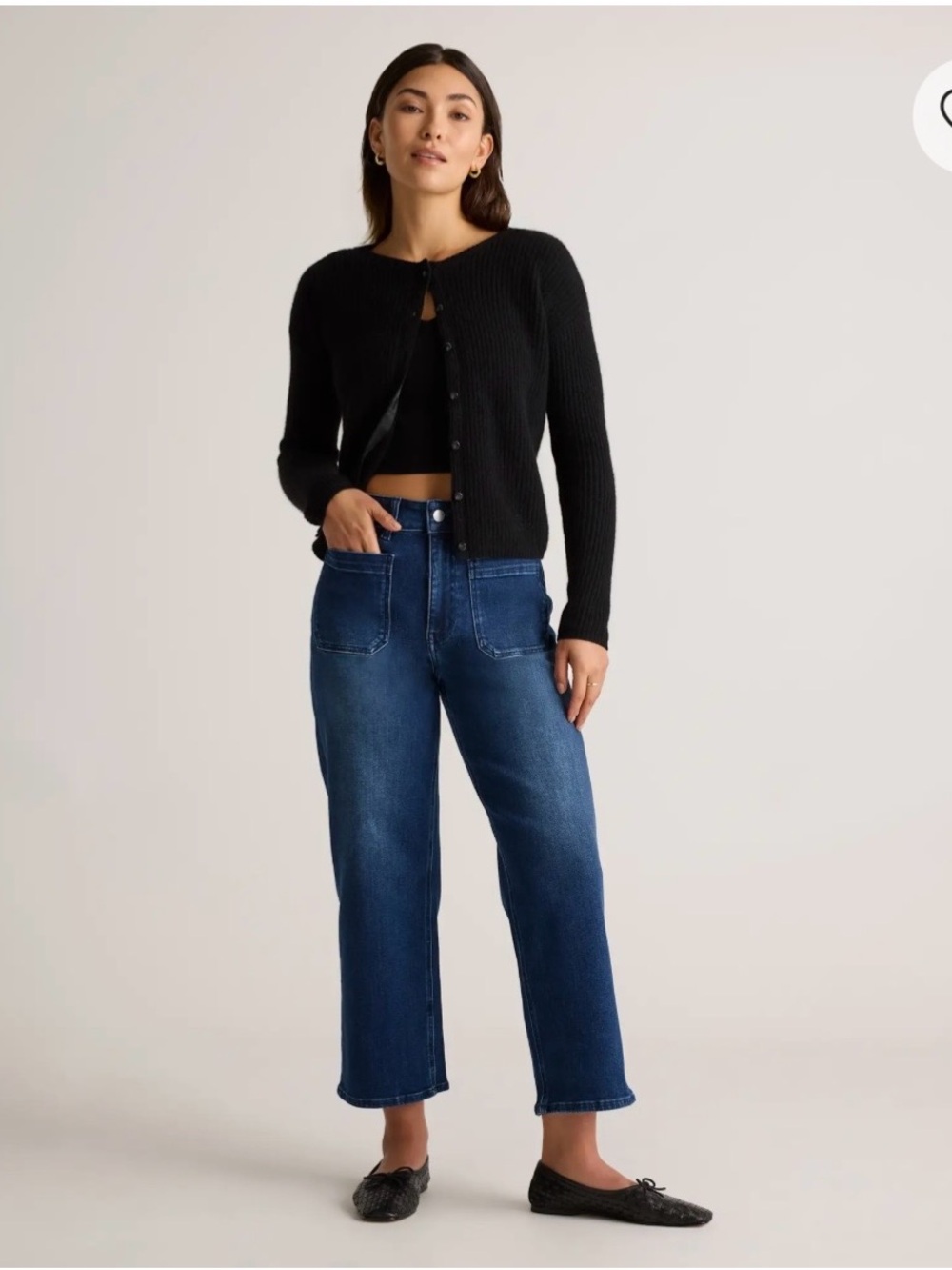 Quince Bella Stretch Patch Pocket Wide Leg Jean, Size 30, Color Midnight Blue
